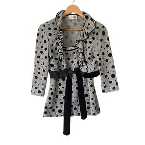 Joseph Ribkoff black gray polka dot blazer with ruffles with a matching tank 6